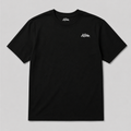 Black crew-neck T-shirt with small chest graphic