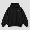 Black oversized pullover hoodie with kangaroo pocket and drawstring hood, Allstar logo