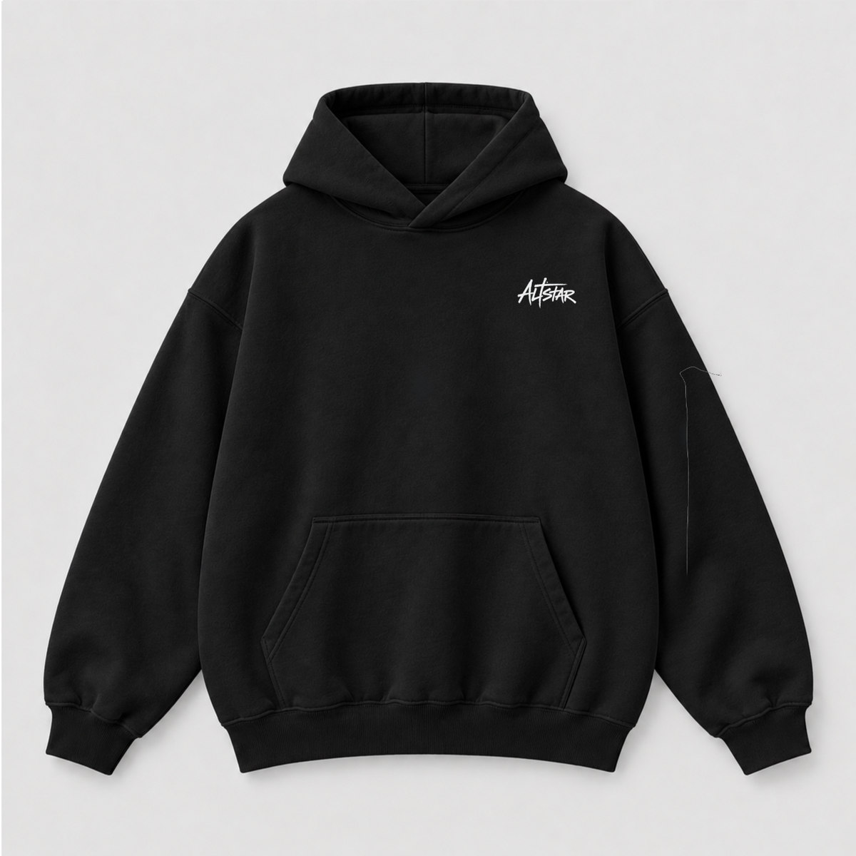 Black oversized pullover hoodie with kangaroo pocket and drawstring hood, Allstar logo