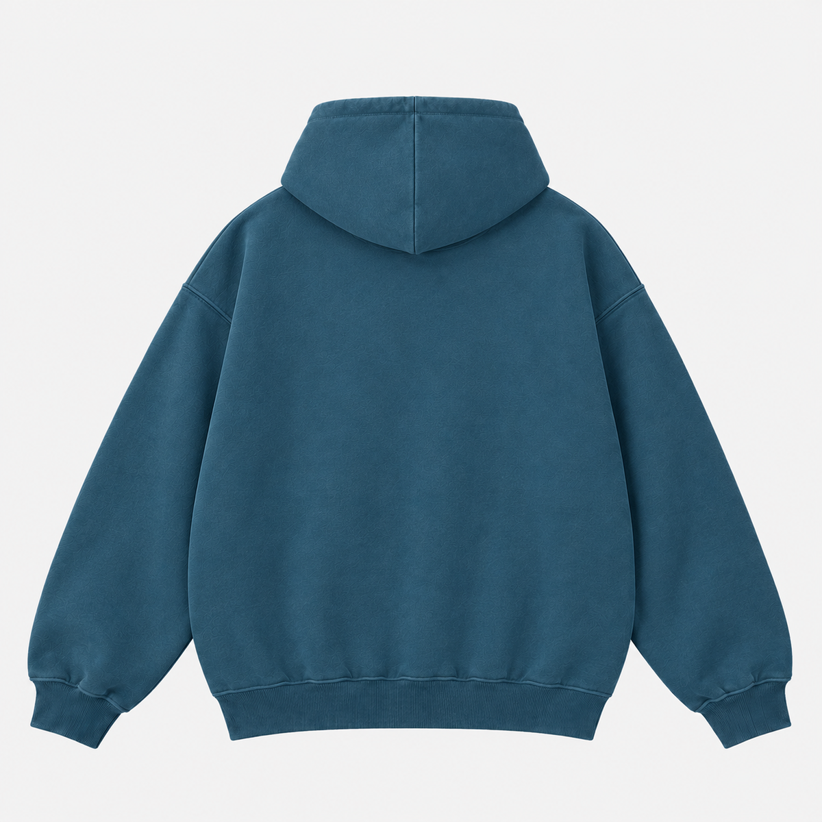 Oversized cobalt-blue hoodie with hood and ribbed cuffs, plain back view